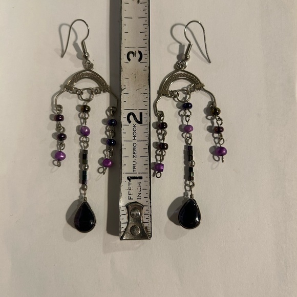 Boho Chic Silver and Purple Dangle Earrings - Picture 10 of 12
